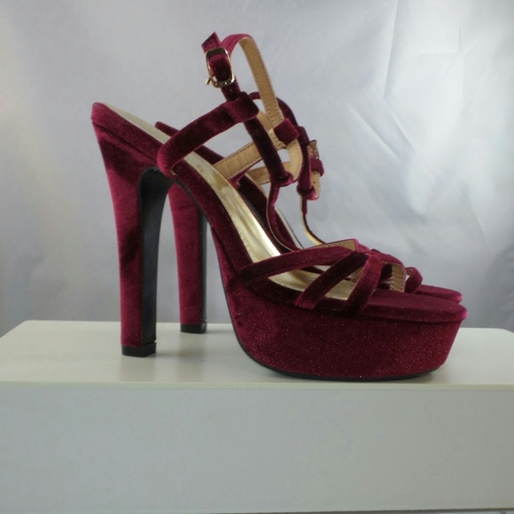 *SOLD* Forever 21 Burgundy Velvet Platform Heels - Picture 2 of 6